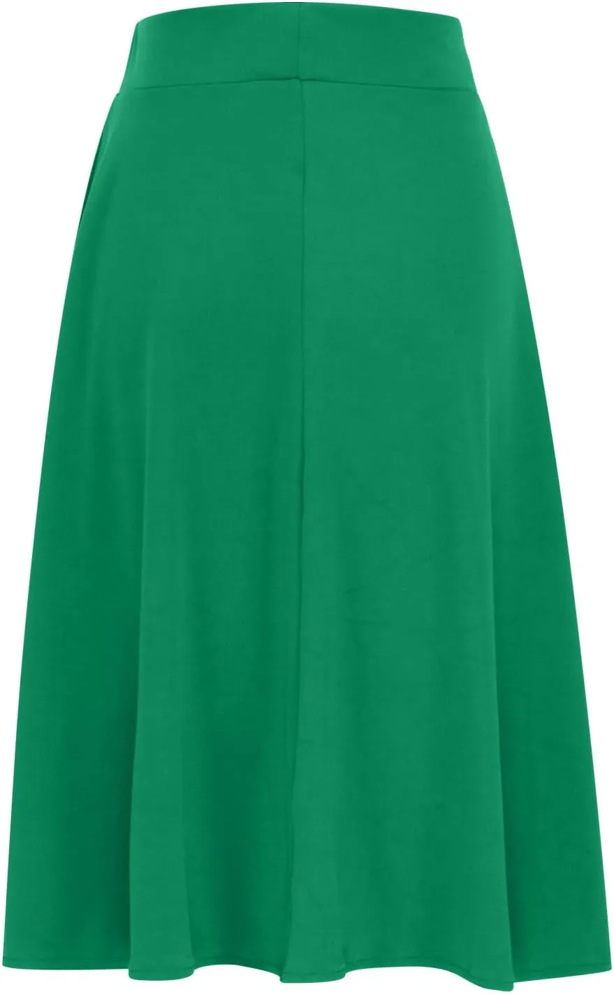 Womens Casual Stretchy Midi Skirt High Waisted Flared Knee Length Work Skirt Spring Summer A-Line Skirts Plus Size