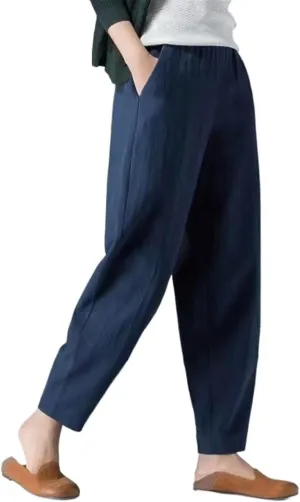 Women's Cotton Wide Leg Pants Spring Summer Casual Elastic Waist and Ankle Loose Oversized Harem Pants