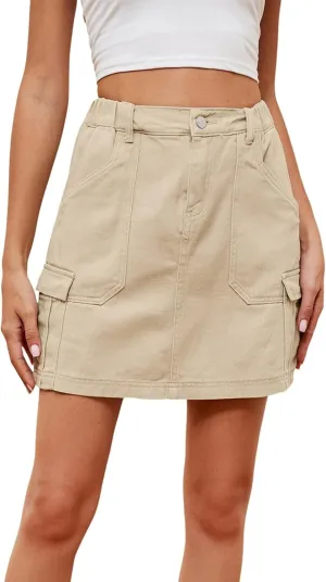 Women's High Waisted Cargo Mini Skirts Pocket Denim Skirt Pencil Skirt Stretchy Casual Skirt Pocket Skirt Short