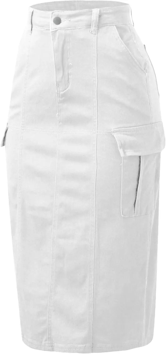 Women's High Waisted Cargo Skirt Summer Casual Pleated Button Jean Skirt with Pockets 2024