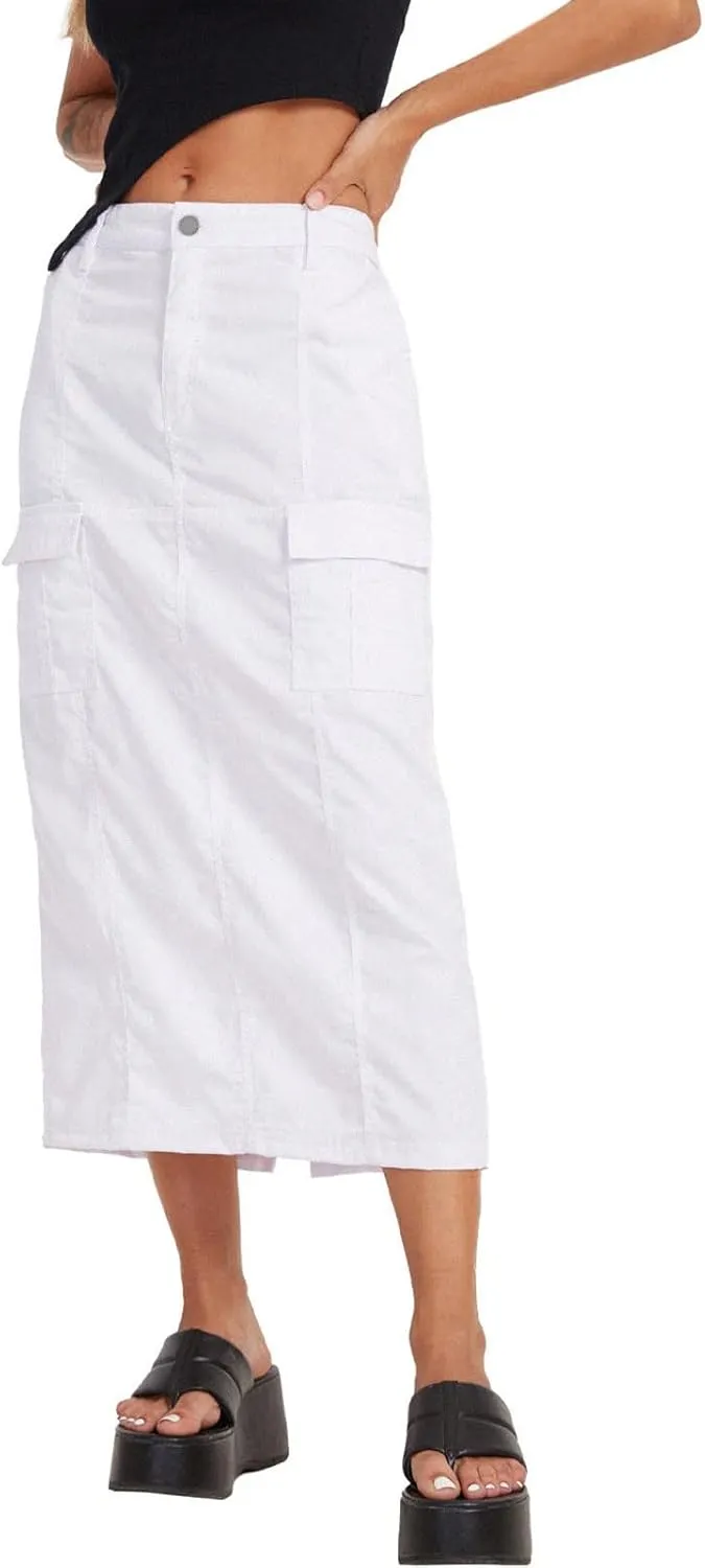 Women's High Waisted Cargo Skirt Summer Casual Pleated Button Jean Skirt with Pockets 2024