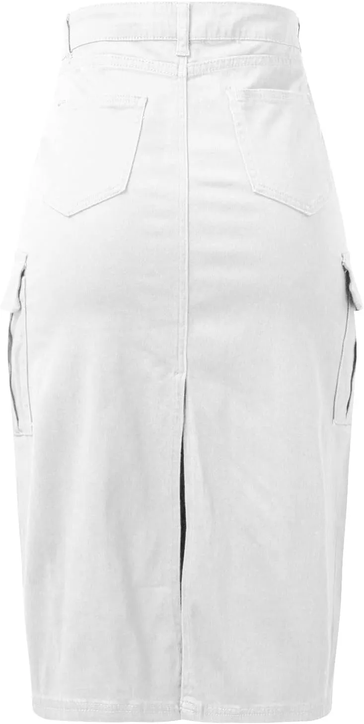Women's High Waisted Cargo Skirt Summer Casual Pleated Button Jean Skirt with Pockets 2024