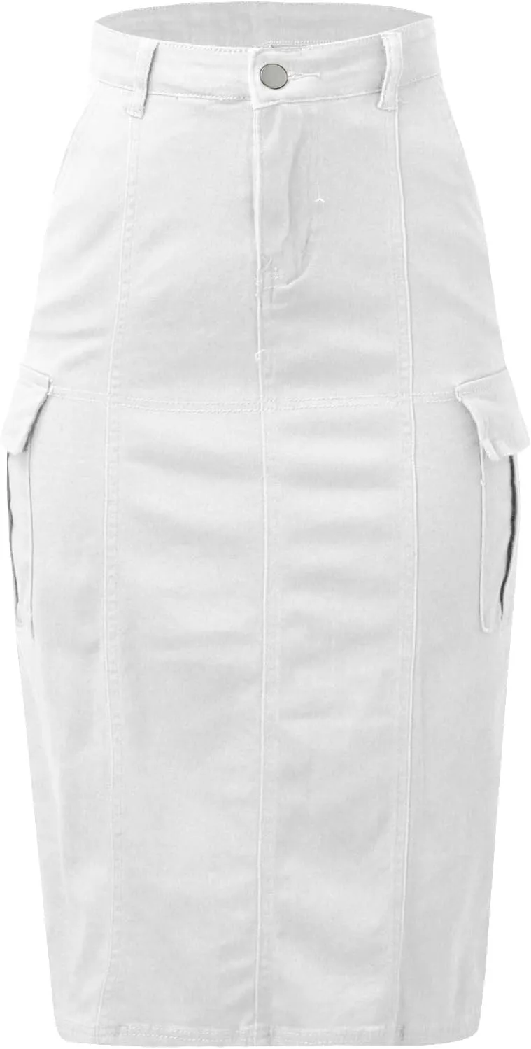 Women's High Waisted Cargo Skirt Summer Casual Pleated Button Jean Skirt with Pockets 2024
