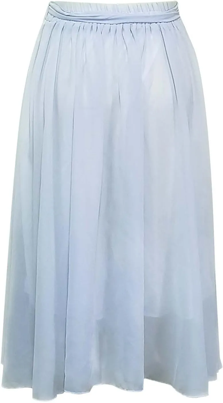 Women's Large Hem Swing Chiffon Long Skirt Elastic High Waist Lace Up Maxi Skirt Solid Color Pleated Skirts