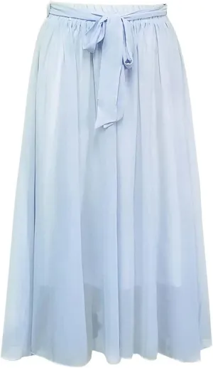 Women's Large Hem Swing Chiffon Long Skirt Elastic High Waist Lace Up Maxi Skirt Solid Color Pleated Skirts