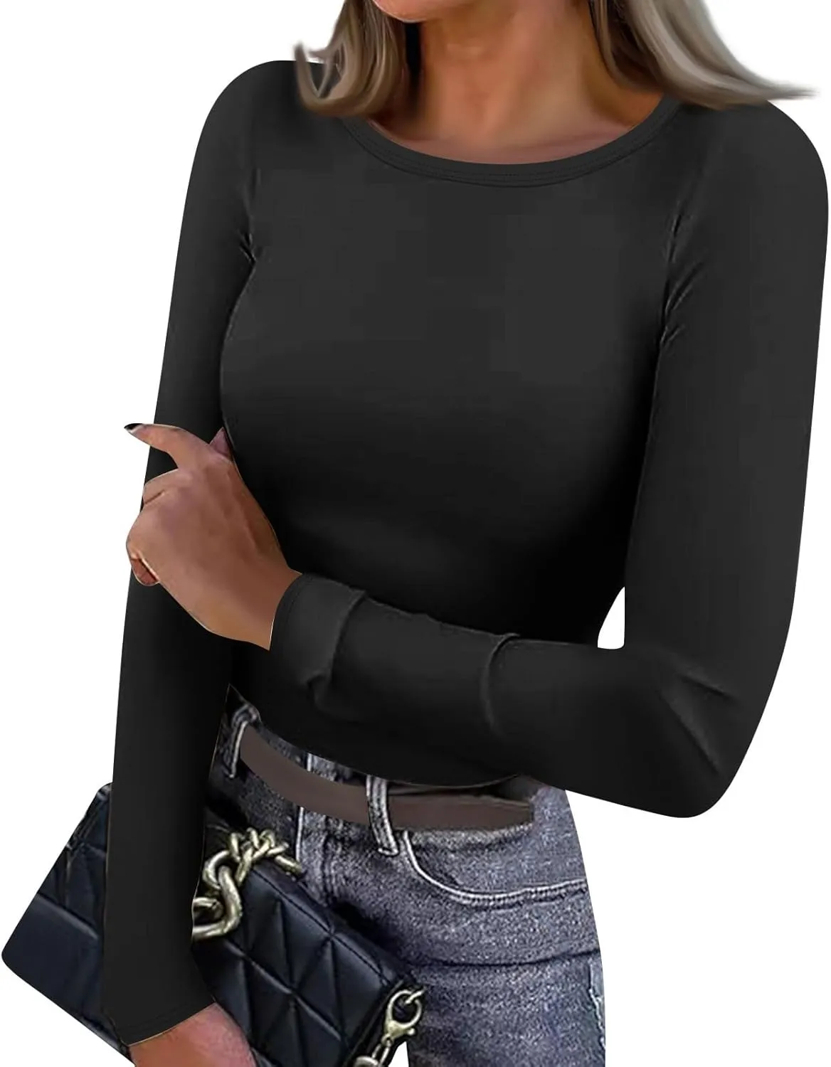 Women's Long Sleeve Fleece Lined Thermal Underwear Lightweight Crew Neck Baselayer Shirt Premium Comfort Winter Tops
