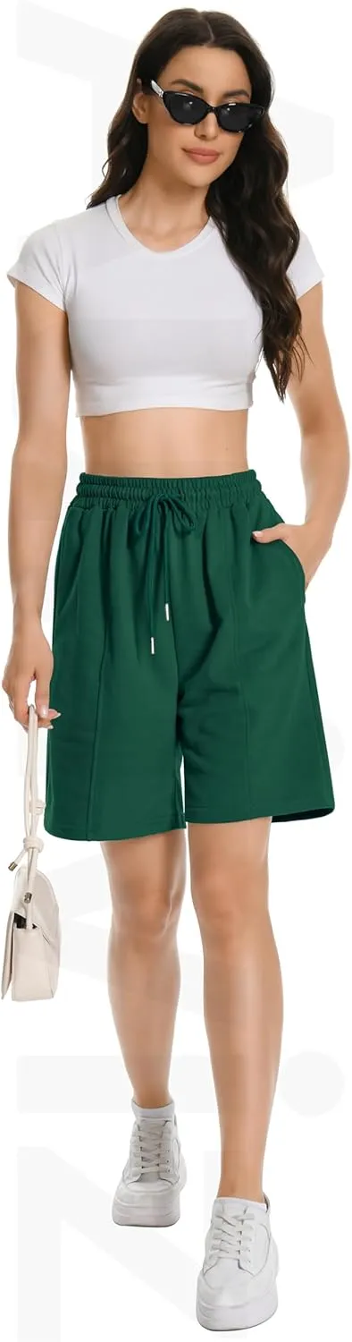 Womens Long Sweat Shorts Casual Summer Bermuda Loose Lounge Workout Athletic Shorts with Pockets