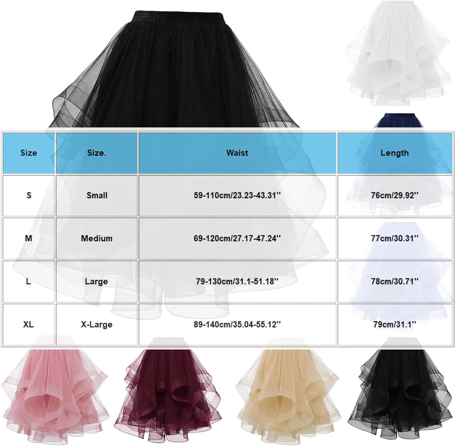 Womens Mesh Tutu Skirt Layered Tulle Elastic High Waist Dance Skirts Fluffy Irregular Hem Pleated A-line Midi Skirt