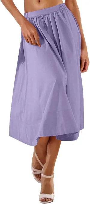 Womens Midi Skirts Casual Elastic High Waisted Pleated Flowy Long Skirts Trendy Cute Skirts Beach Vacation Outfits