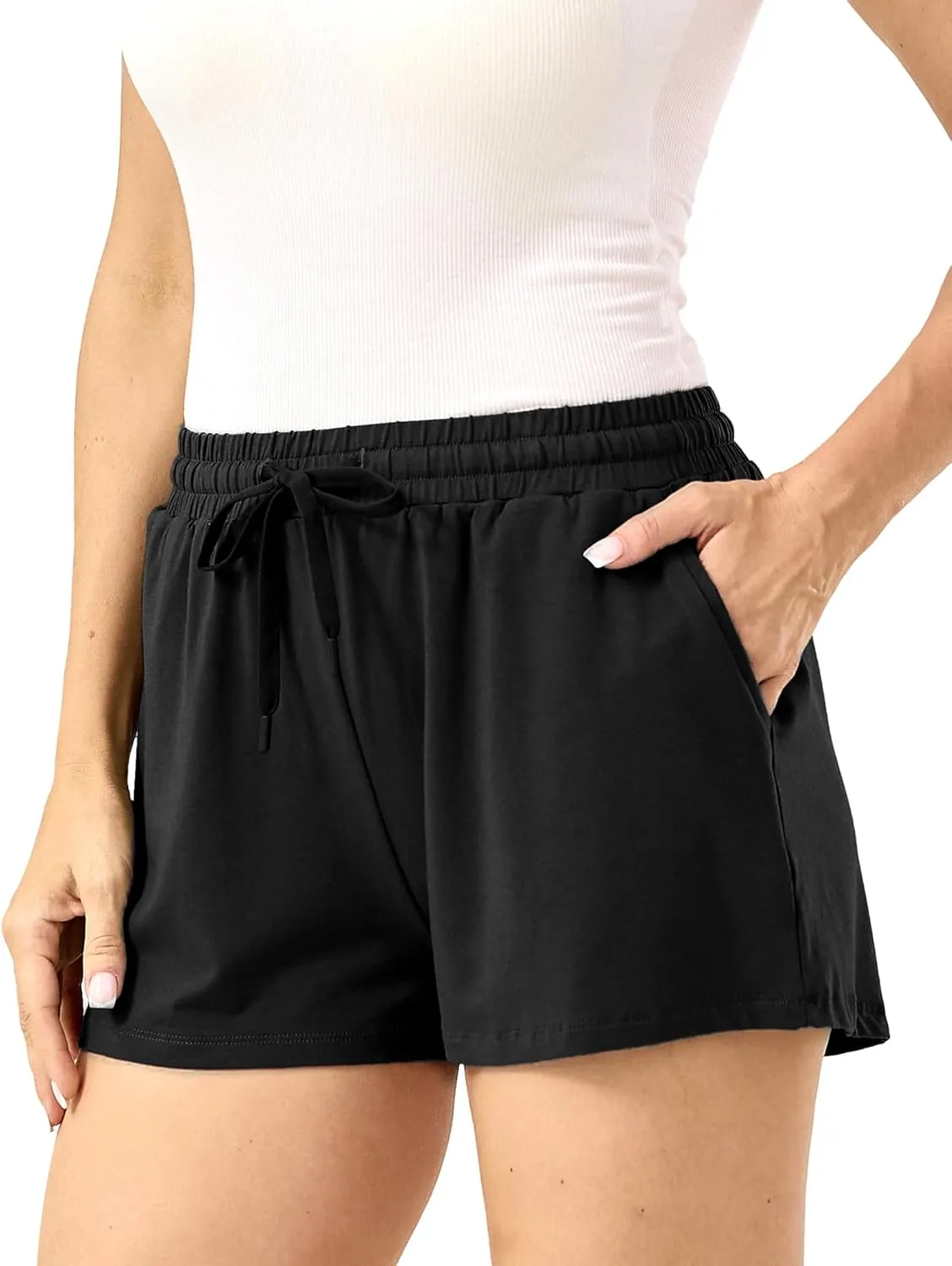 Womens Pajama Shorts Drawstring Waist Lounge Shorts with Pockets, Viscose Made from Bamboo