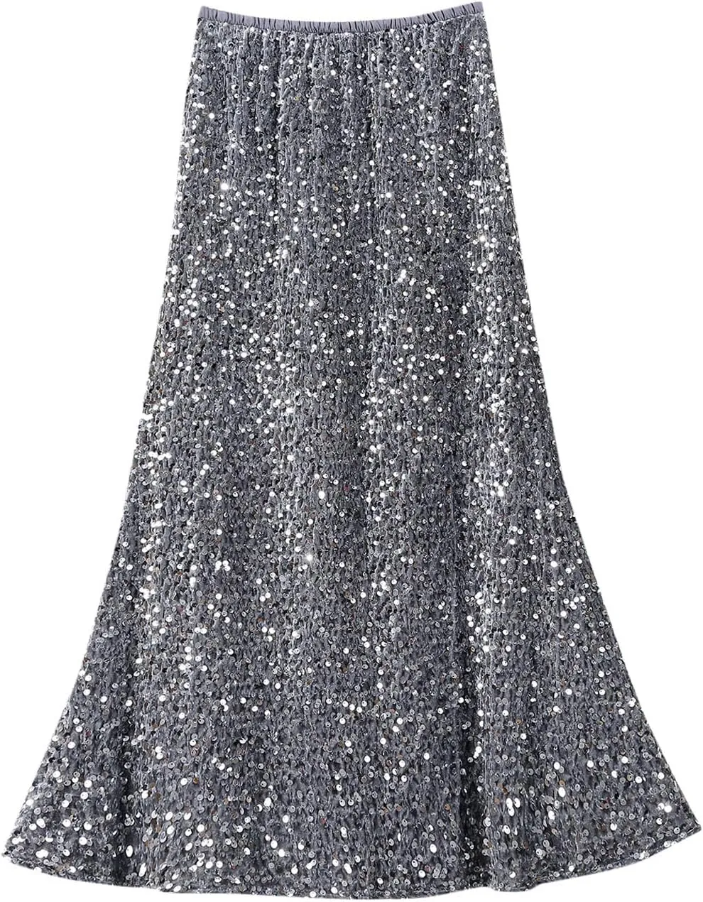 Women's Sequin Maxi Skirts Elastic High Waist Bodycon Long Mermaid Skirt Flared Wedding Party Formal Prom Skirts