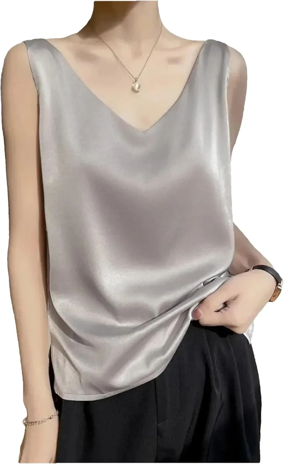 Women's Sexy Strap Crop Tops for Women Trendy V Neck Basic Camisole Summer Sleeveless Satin Silk Tank Tops