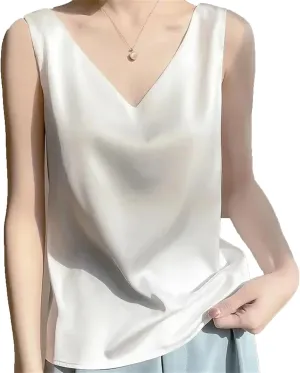 Women's Sexy Strap Crop Tops for Women Trendy V Neck Basic Camisole Summer Sleeveless Satin Silk Tank Tops