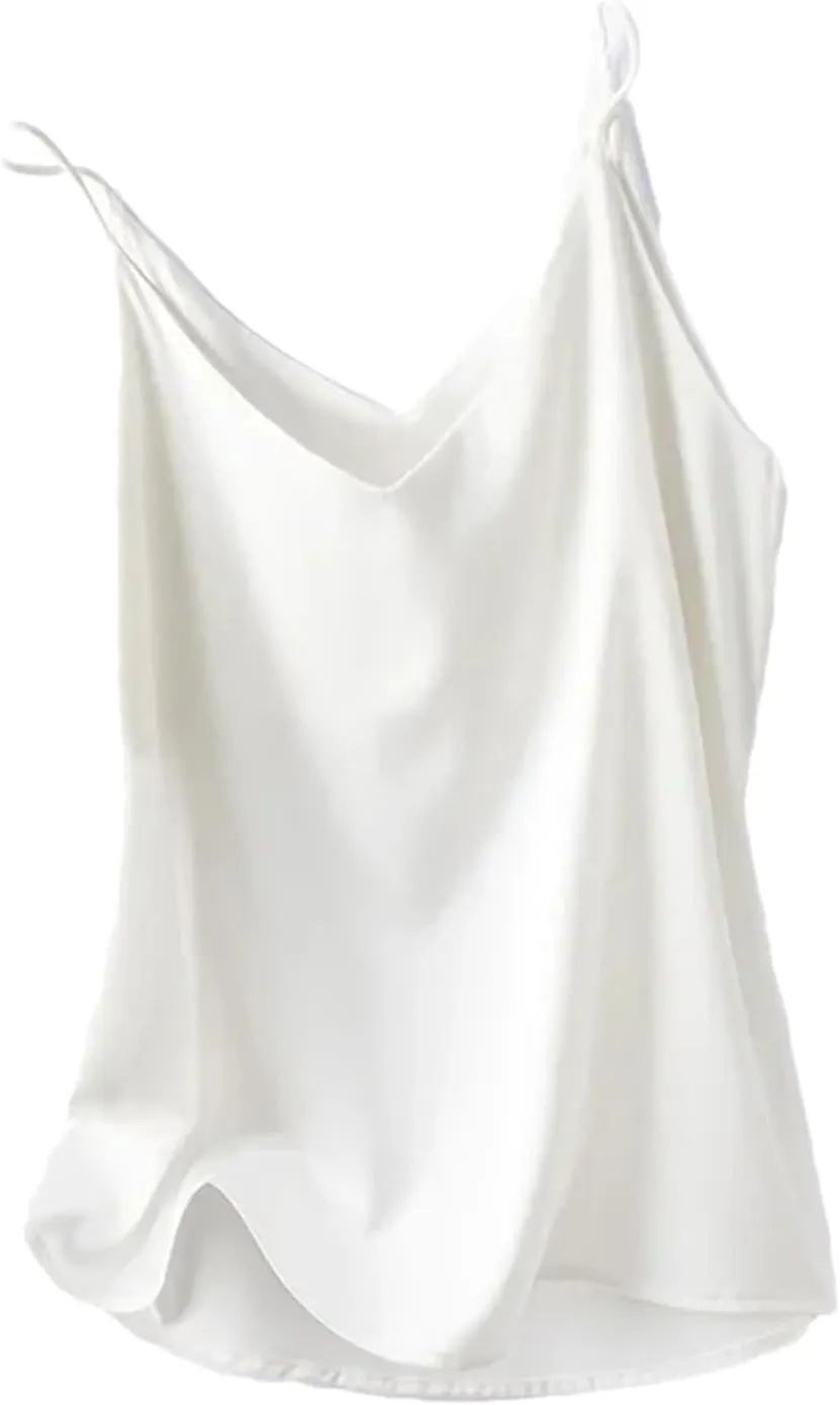 Women's Silk Satin Tank Tops Summer Slim Sleeveless V-Neck Spaghetti Strap Camisole