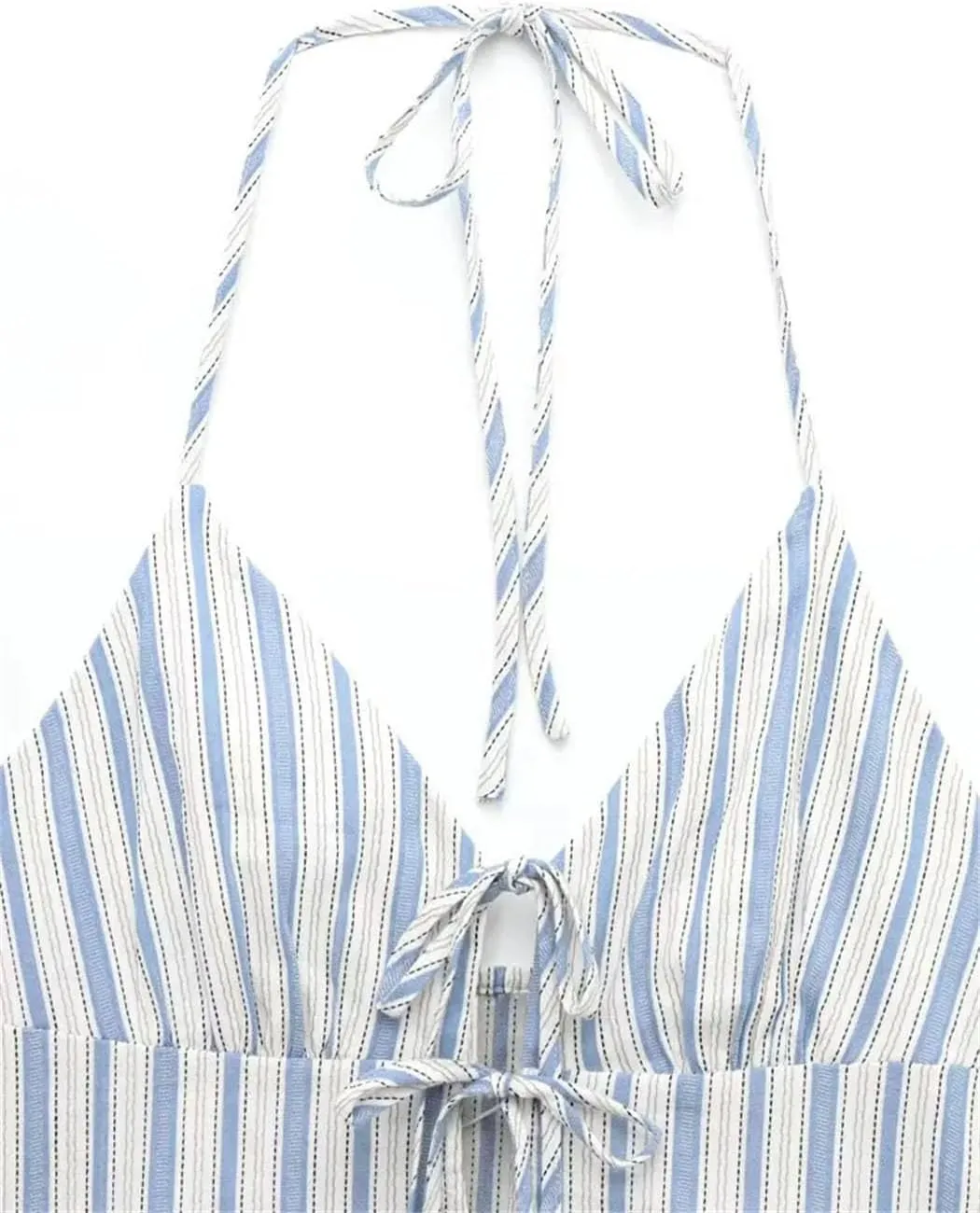 Women's Striped Halter Neck Camisole Adjustable Tied Backless Tank Top, Summer Thin Strap Sleeveless Blouse For Casual Wear