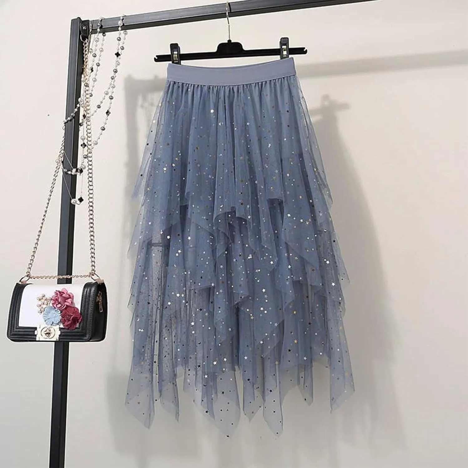 Women's Tulle Sparkly Skirts High Waisted Lightweight Quick Dry Mesh Midi Casual Smooth Aline Swing Skirt
