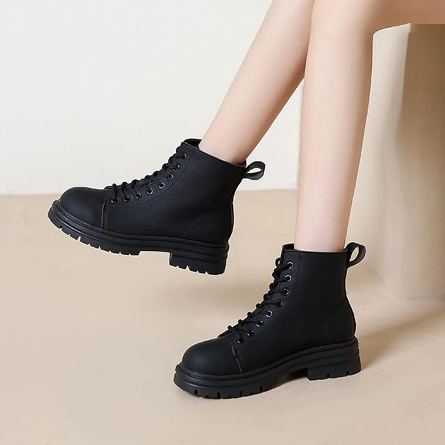 Work Boots for Women Ankle Black Flat Booties Boots Ankle Women Womens Work Boot Lightweight Breathable Slip on Pointed Toe Chunky Stacked Heel