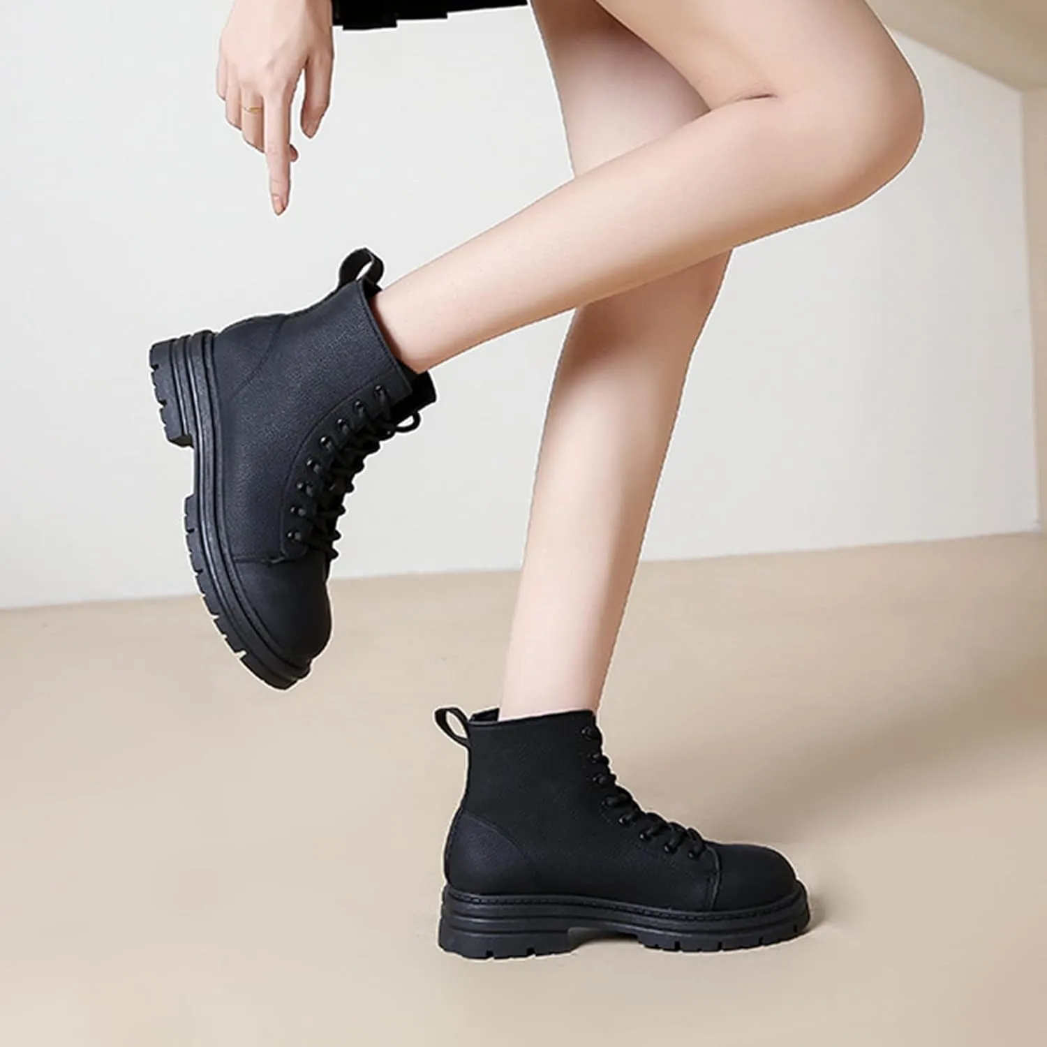 Work Boots for Women Ankle Black Flat Booties Boots Ankle Women Womens Work Boot Lightweight Breathable Slip on Pointed Toe Chunky Stacked Heel