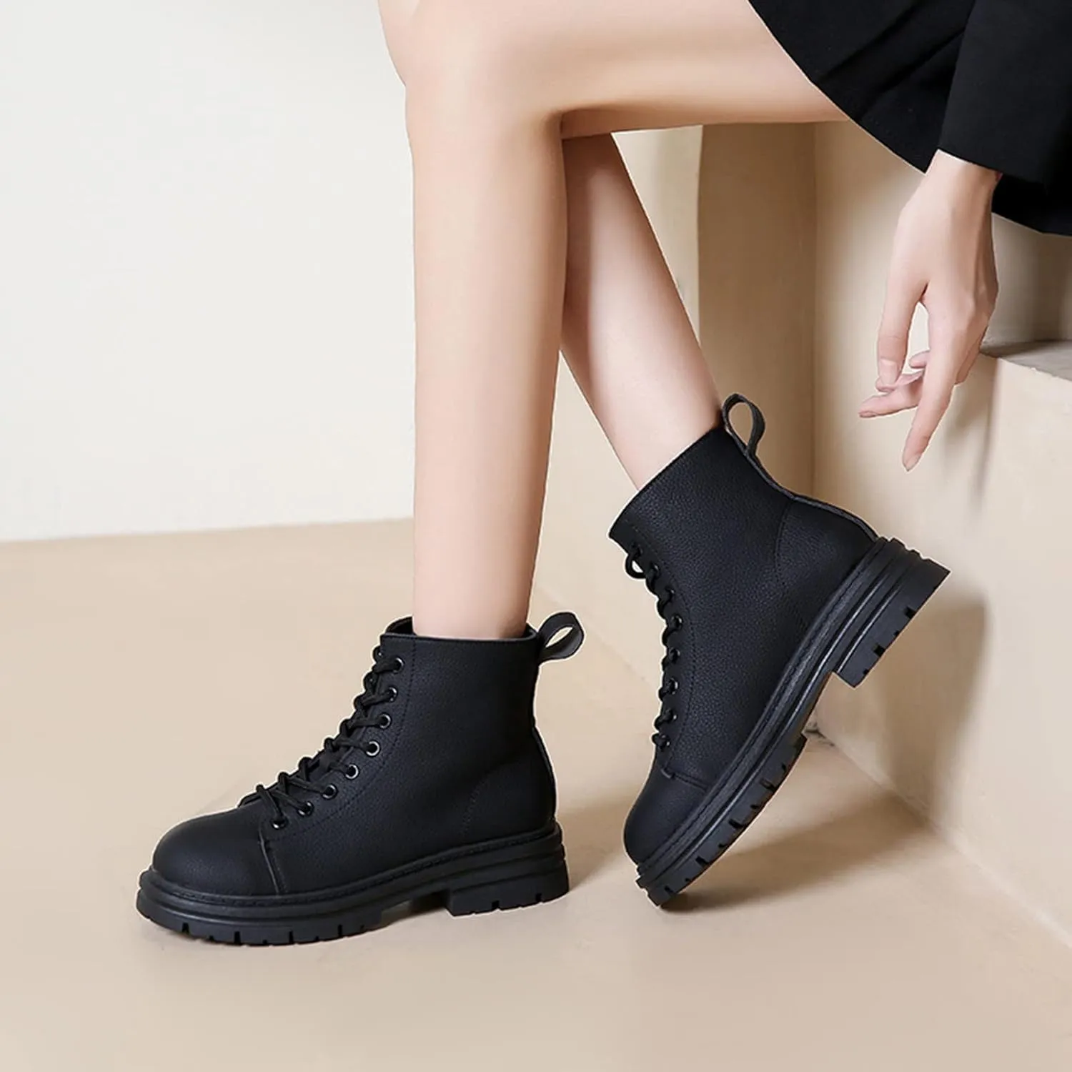 Work Boots for Women Ankle Black Flat Booties Boots Ankle Women Womens Work Boot Lightweight Breathable Slip on Pointed Toe Chunky Stacked Heel