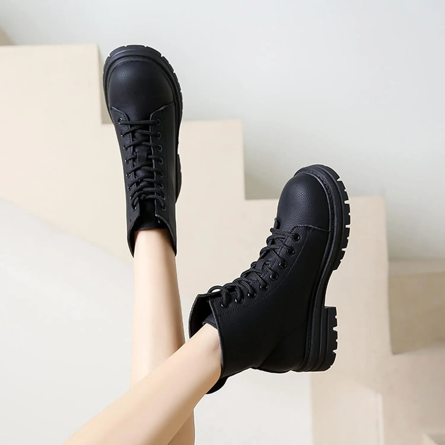 Work Boots for Women Ankle Black Flat Booties Boots Ankle Women Womens Work Boot Lightweight Breathable Slip on Pointed Toe Chunky Stacked Heel