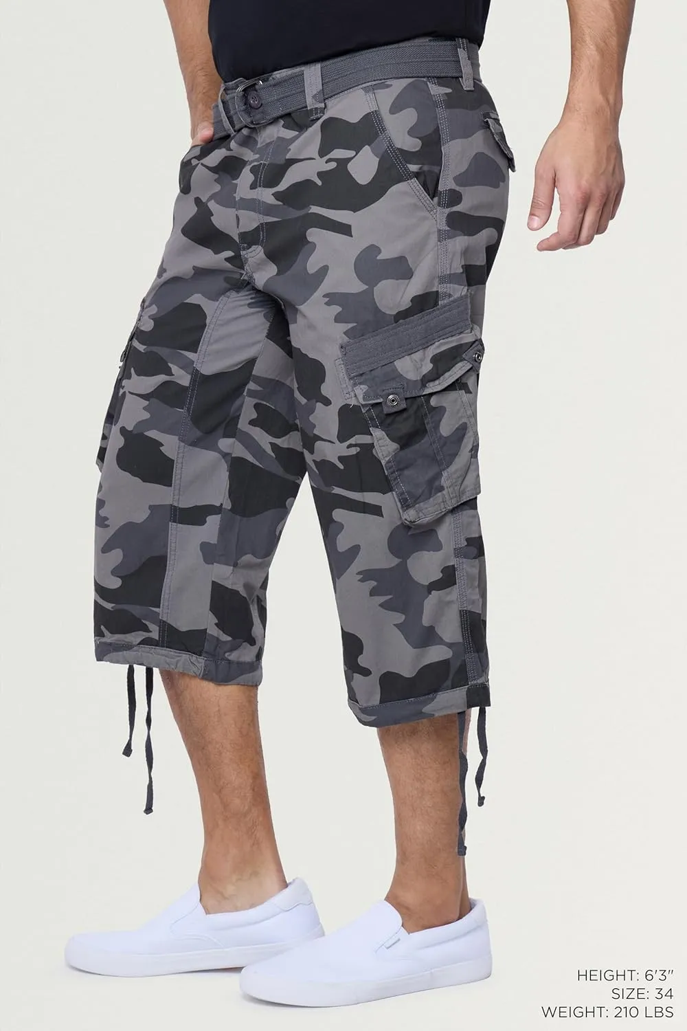 X RAY Men's Belted Long Cargo Shorts for Men, Below Knee Length Mens Cargo Shorts, 3/4 Pants (Big and Tall Shorts for Men)