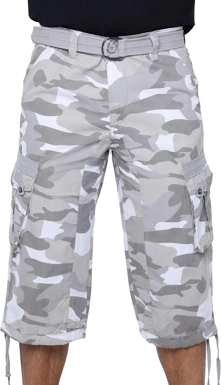 X RAY Men's Belted Long Cargo Shorts for Men, Below Knee Length Mens Cargo Shorts, 3/4 Pants (Big and Tall Shorts for Men)