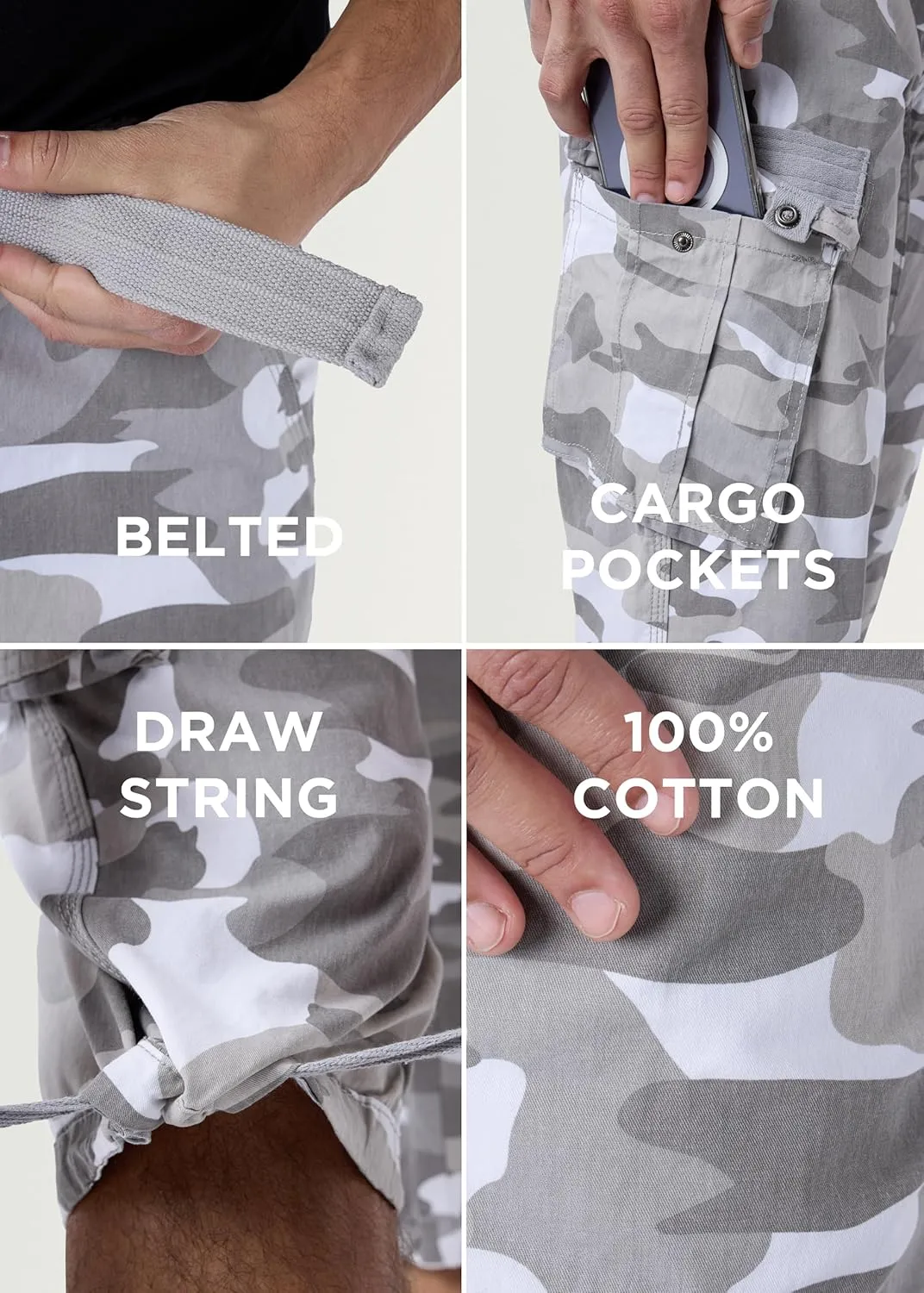 X RAY Men's Belted Long Cargo Shorts for Men, Below Knee Length Mens Cargo Shorts, 3/4 Pants (Big and Tall Shorts for Men)