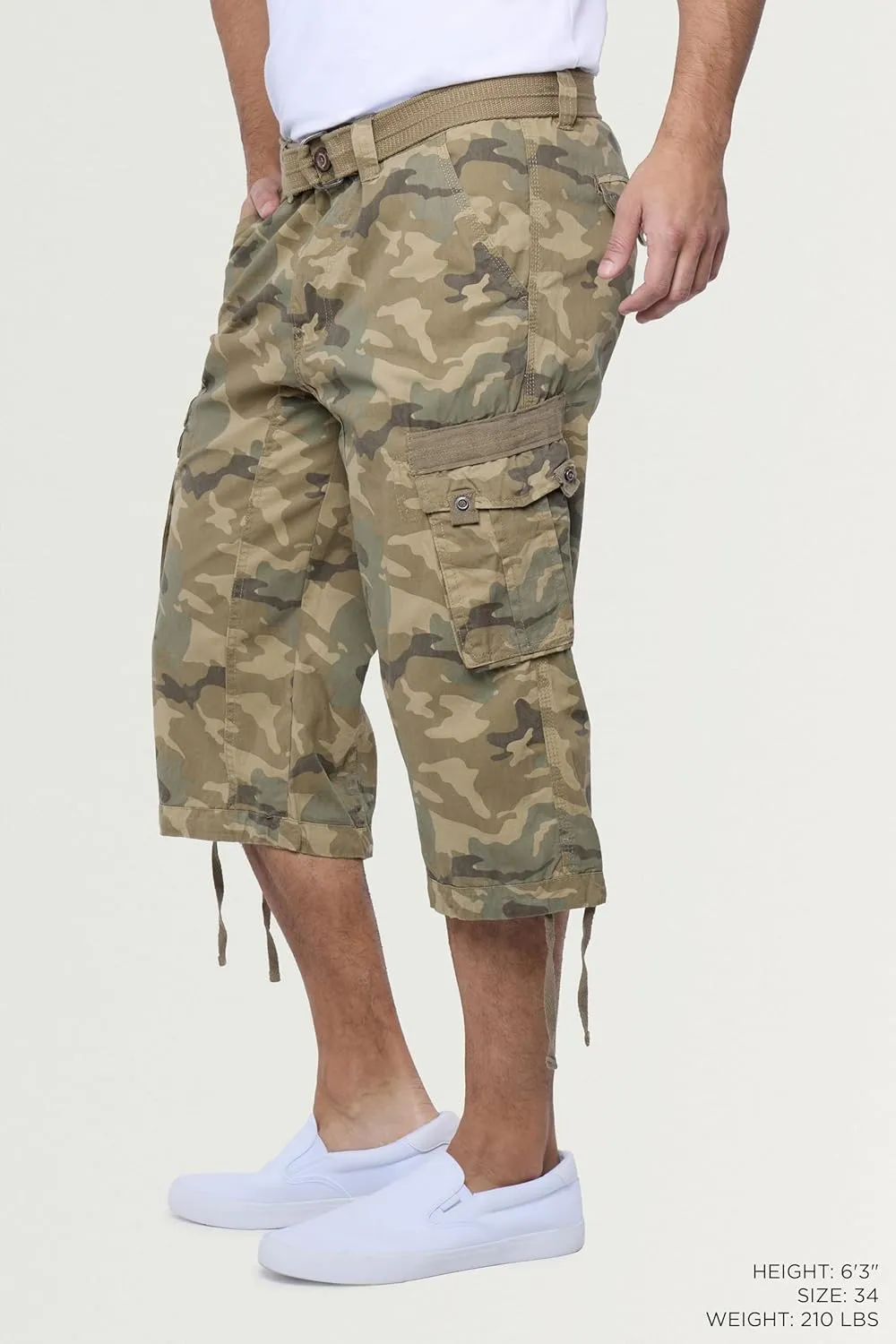 X RAY Men's Belted Long Cargo Shorts for Men, Below Knee Length Mens Cargo Shorts, 3/4 Pants (Big and Tall Shorts for Men)