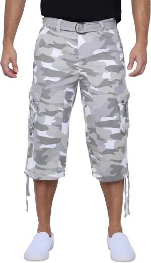 X RAY Men's Belted Long Cargo Shorts for Men, Below Knee Length Mens Cargo Shorts, 3/4 Pants (Big and Tall Shorts for Men)