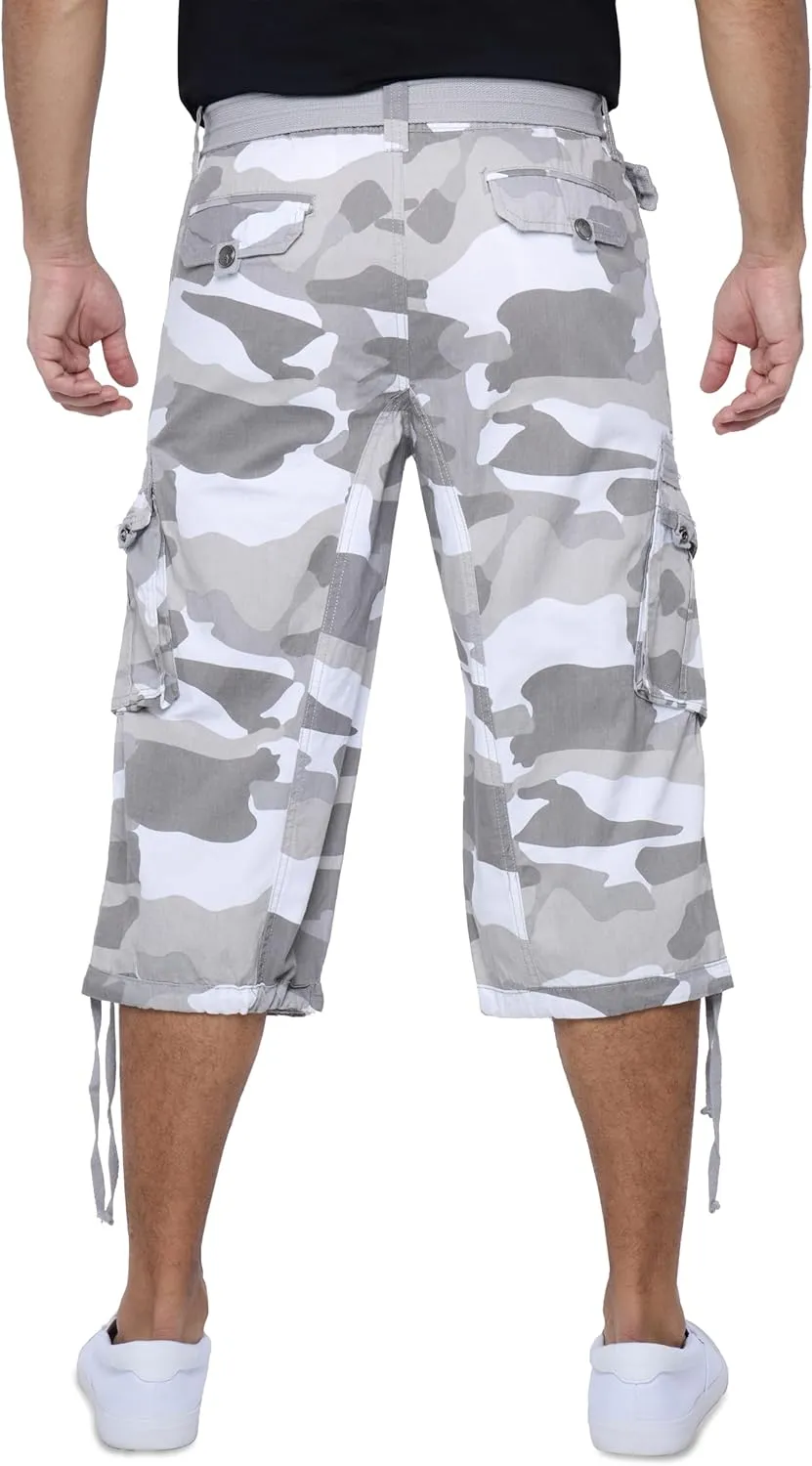 X RAY Men's Belted Long Cargo Shorts for Men, Below Knee Length Mens Cargo Shorts, 3/4 Pants (Big and Tall Shorts for Men)