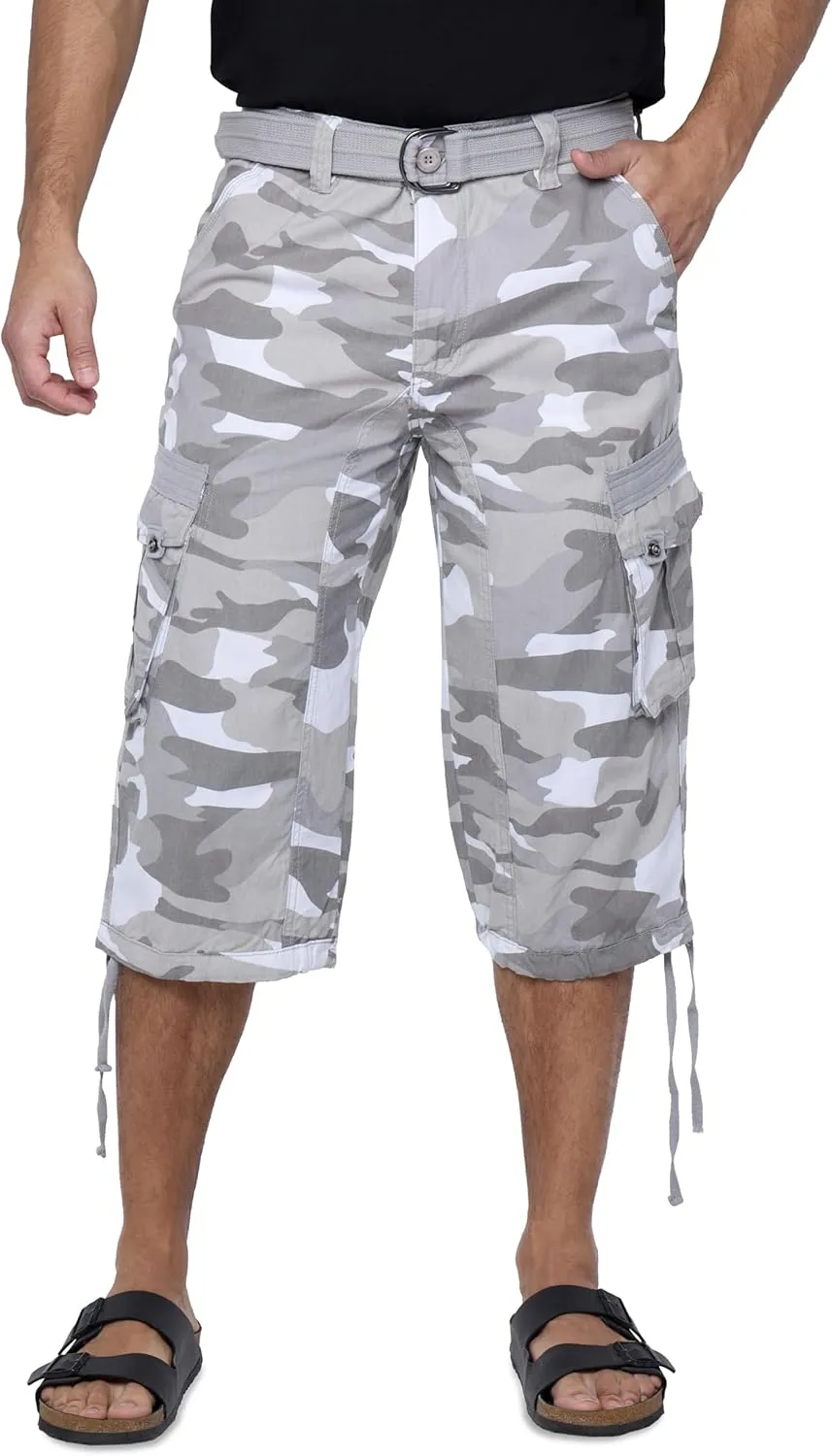 X RAY Men's Belted Long Cargo Shorts for Men, Below Knee Length Mens Cargo Shorts, 3/4 Pants (Big and Tall Shorts for Men)