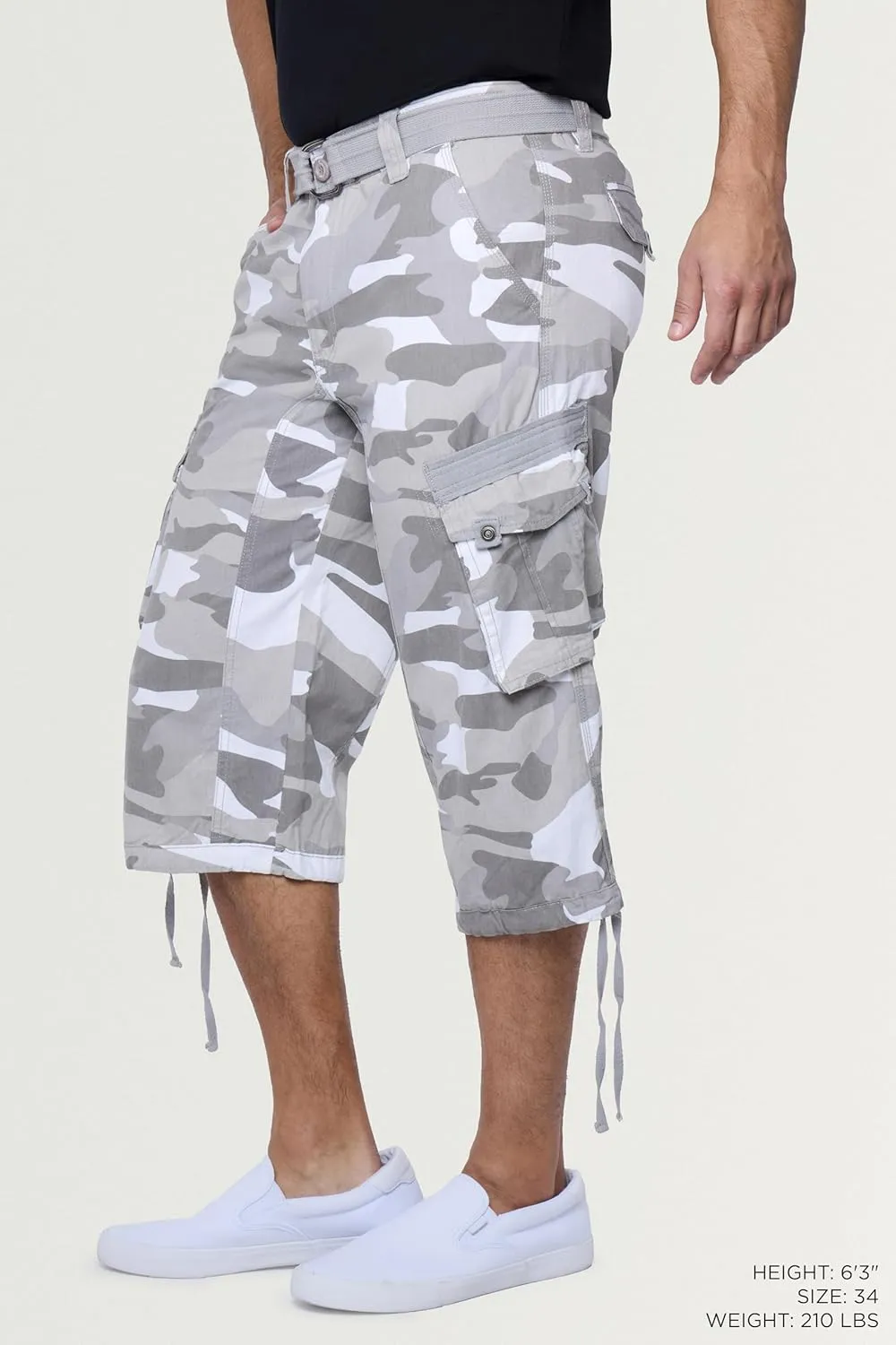 X RAY Men's Belted Long Cargo Shorts for Men, Below Knee Length Mens Cargo Shorts, 3/4 Pants (Big and Tall Shorts for Men)