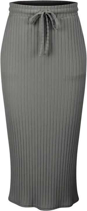 XOWRTE Women's Ribbed Knit Bodycon Maxi Skirt High Waisted Spring Fall Pencil Long Skirts Elastic High Waisted Midi Skirt