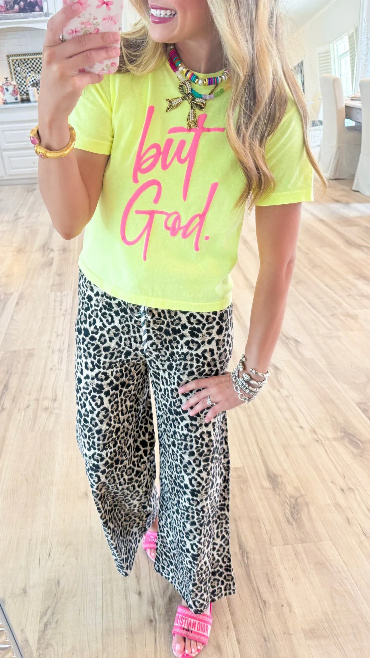 Yellow and Pink But God Cropped Tee