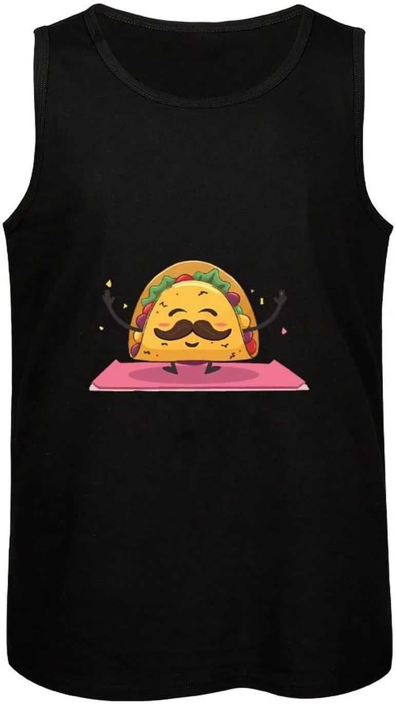 Yoga Pizza Mens Tank Top Cotton Undershirt Crewneck Sleeveless Shirt for Summer