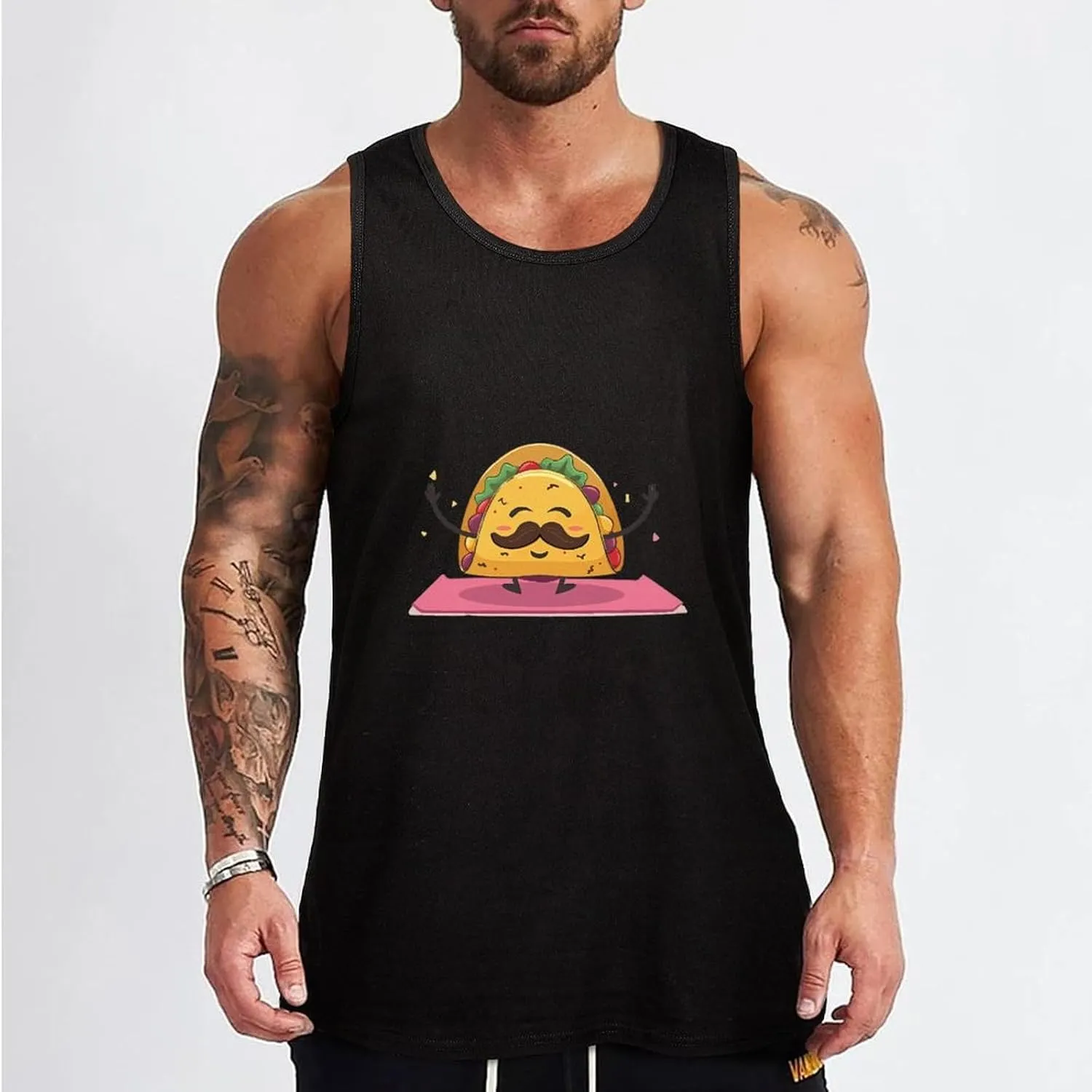 Yoga Pizza Mens Tank Top Cotton Undershirt Crewneck Sleeveless Shirt for Summer