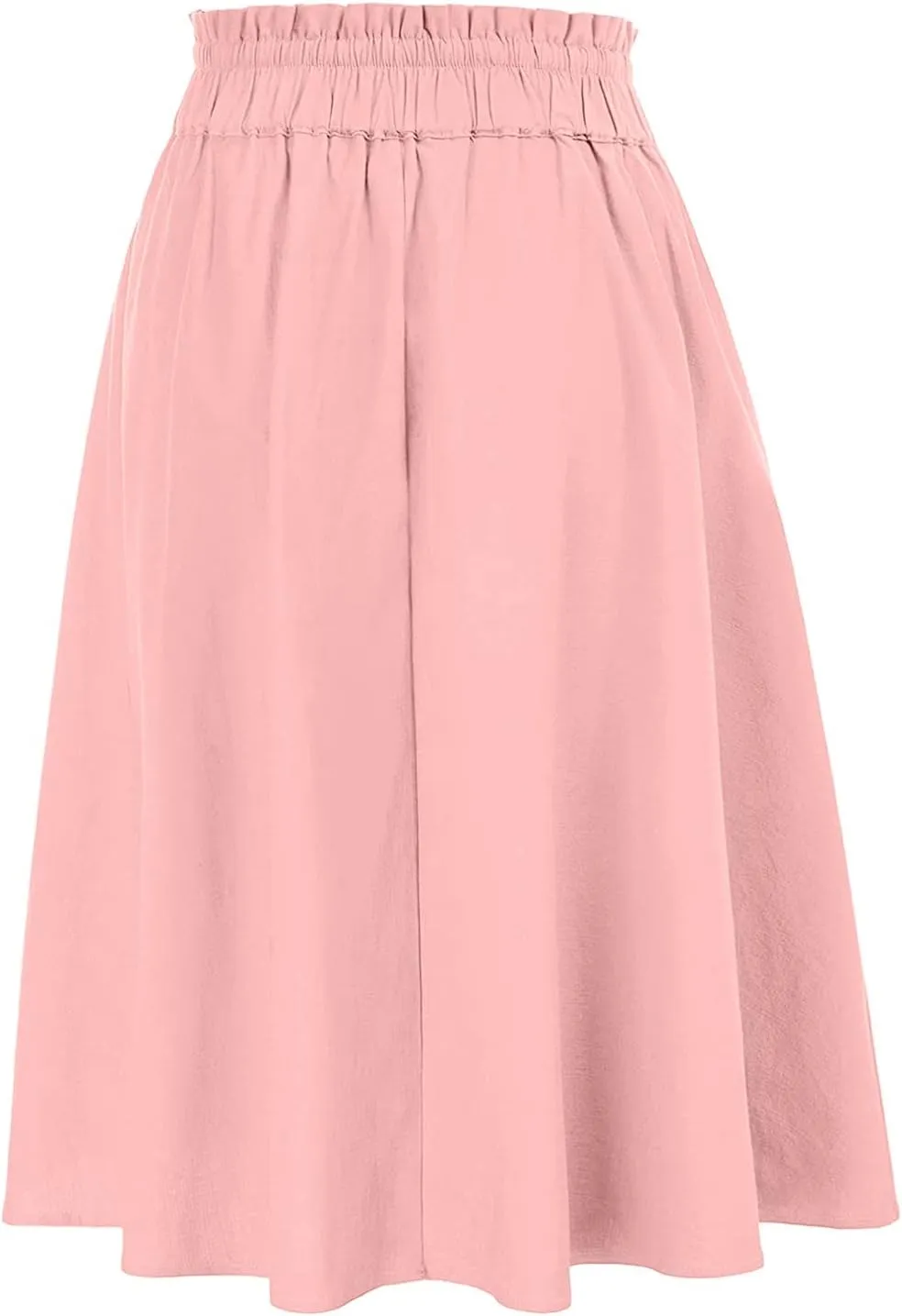 YOLAI Women Elastic High Waist Solid Colours Boho Knee Length Skirt Casual Drawstring A Line Long Skirt with Pockets