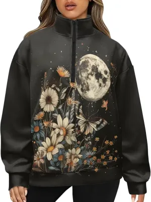 Ystardream Oversized Quarter Zip Sweatshirt Women Half Zip Hoodies S-3XL