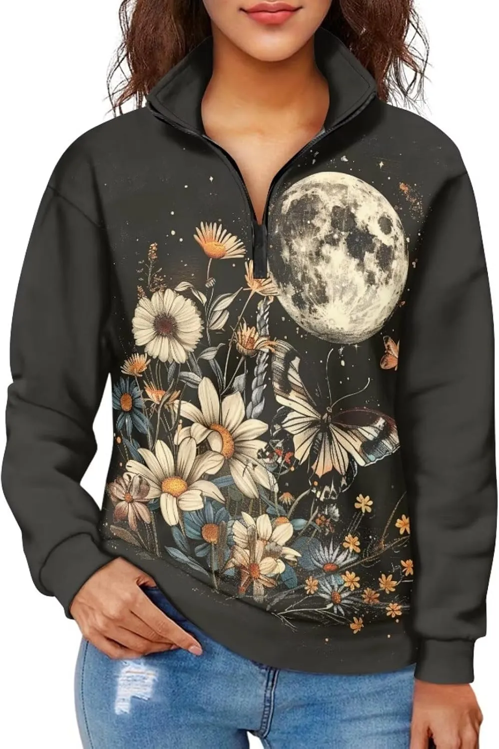 Ystardream Oversized Quarter Zip Sweatshirt Women Half Zip Hoodies S-3XL