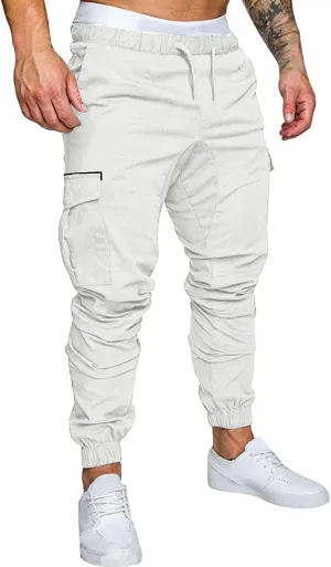 ZHUER Mens Casual Cargo Pants Joggers Pants Stretch Drawstring Sweatpants Cotton Chino Pants Slim Fit Gym Workout Pants