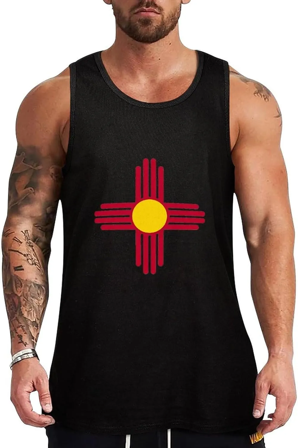 Zia Symbol Mens Tank Top Cotton Undershirt Crewneck Sleeveless Shirt for Summer