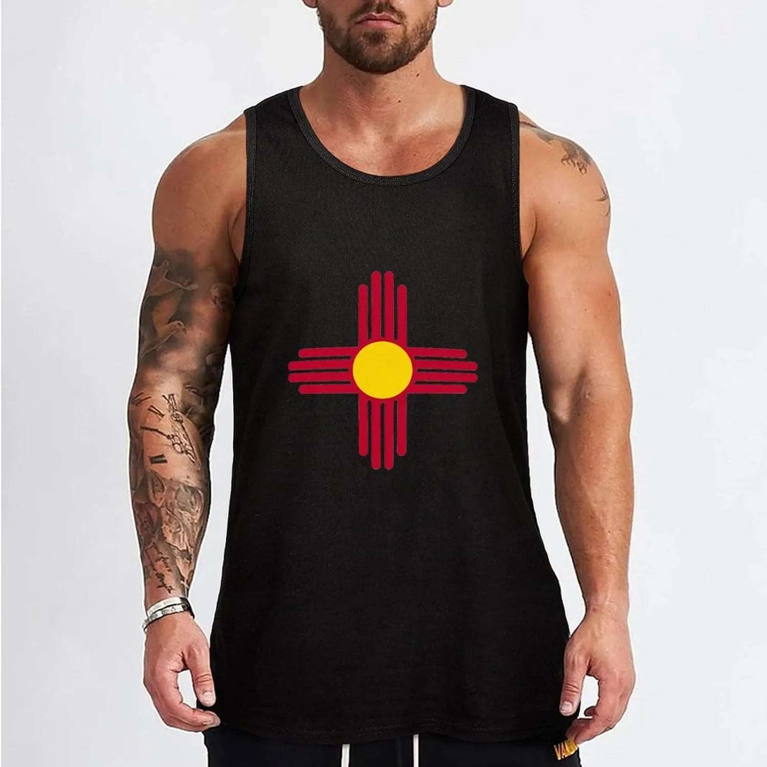 Zia Symbol Mens Tank Top Cotton Undershirt Crewneck Sleeveless Shirt for Summer