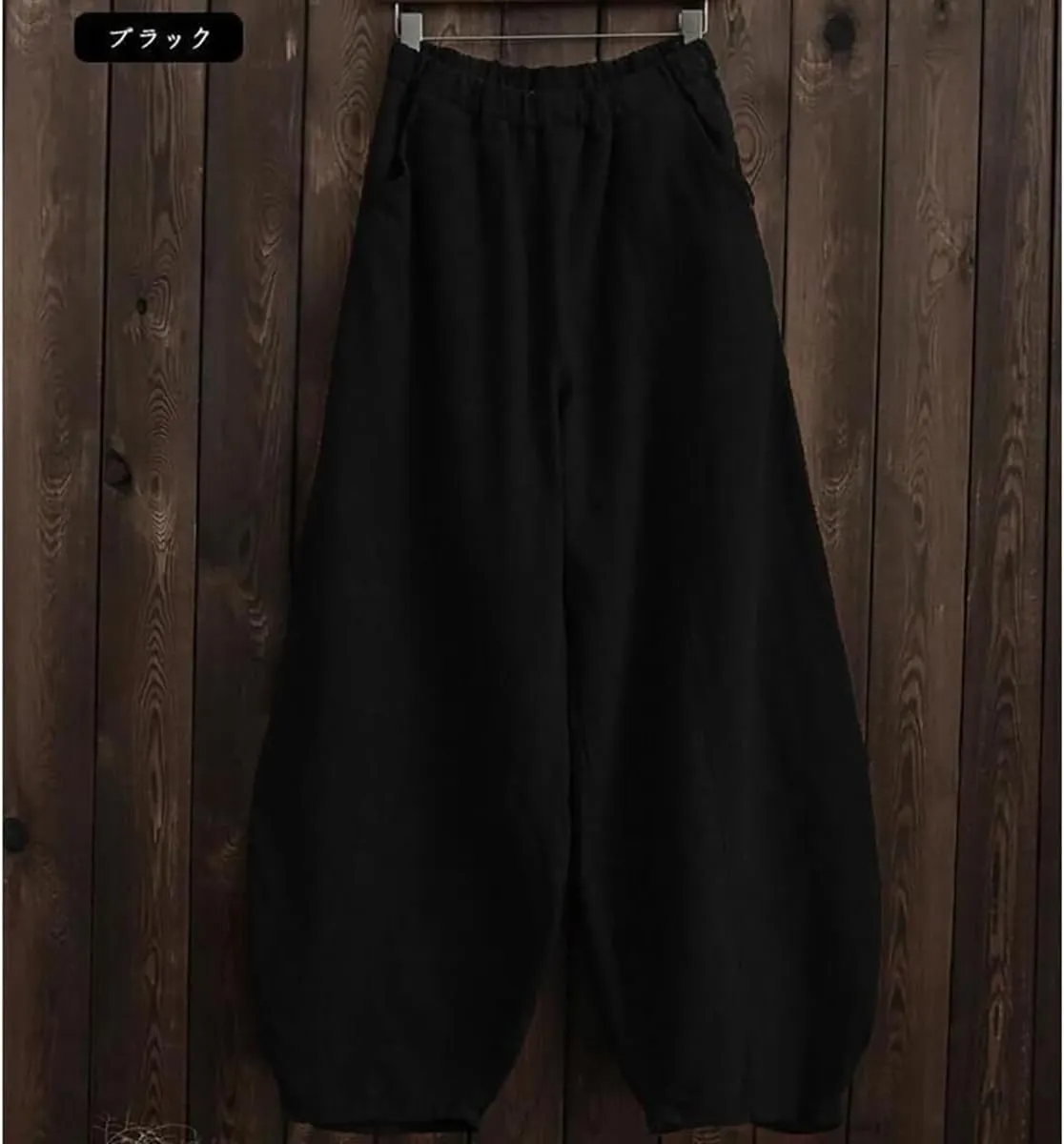 ZOCAVIA Women's Cotton Linen Pants Casual Elastic Waist Baggy Harem Pants Japanese Pants Loose Lantern Trouser with Pockets