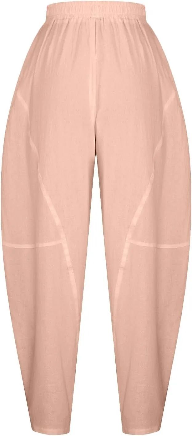 ZOCAVIA Women's Cotton Linen Pants Casual Elastic Waist Baggy Harem Pants Japanese Pants Loose Lantern Trouser with Pockets