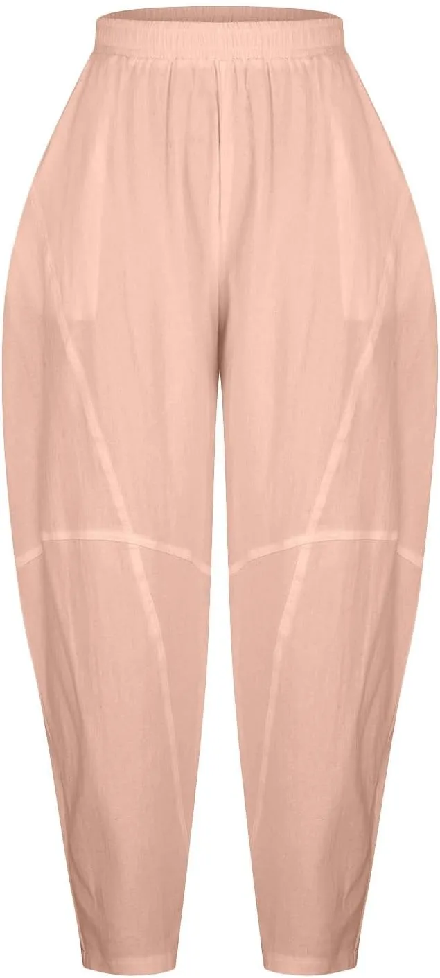 ZOCAVIA Women's Cotton Linen Pants Casual Elastic Waist Baggy Harem Pants Japanese Pants Loose Lantern Trouser with Pockets