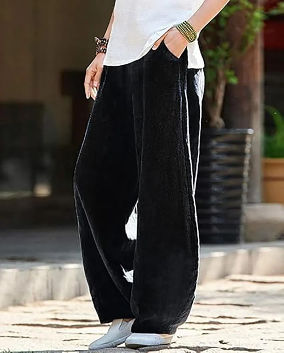 ZOCAVIA Women's Cotton Linen Pants Casual Elastic Waist Baggy Harem Pants Japanese Pants Loose Lantern Trouser with Pockets