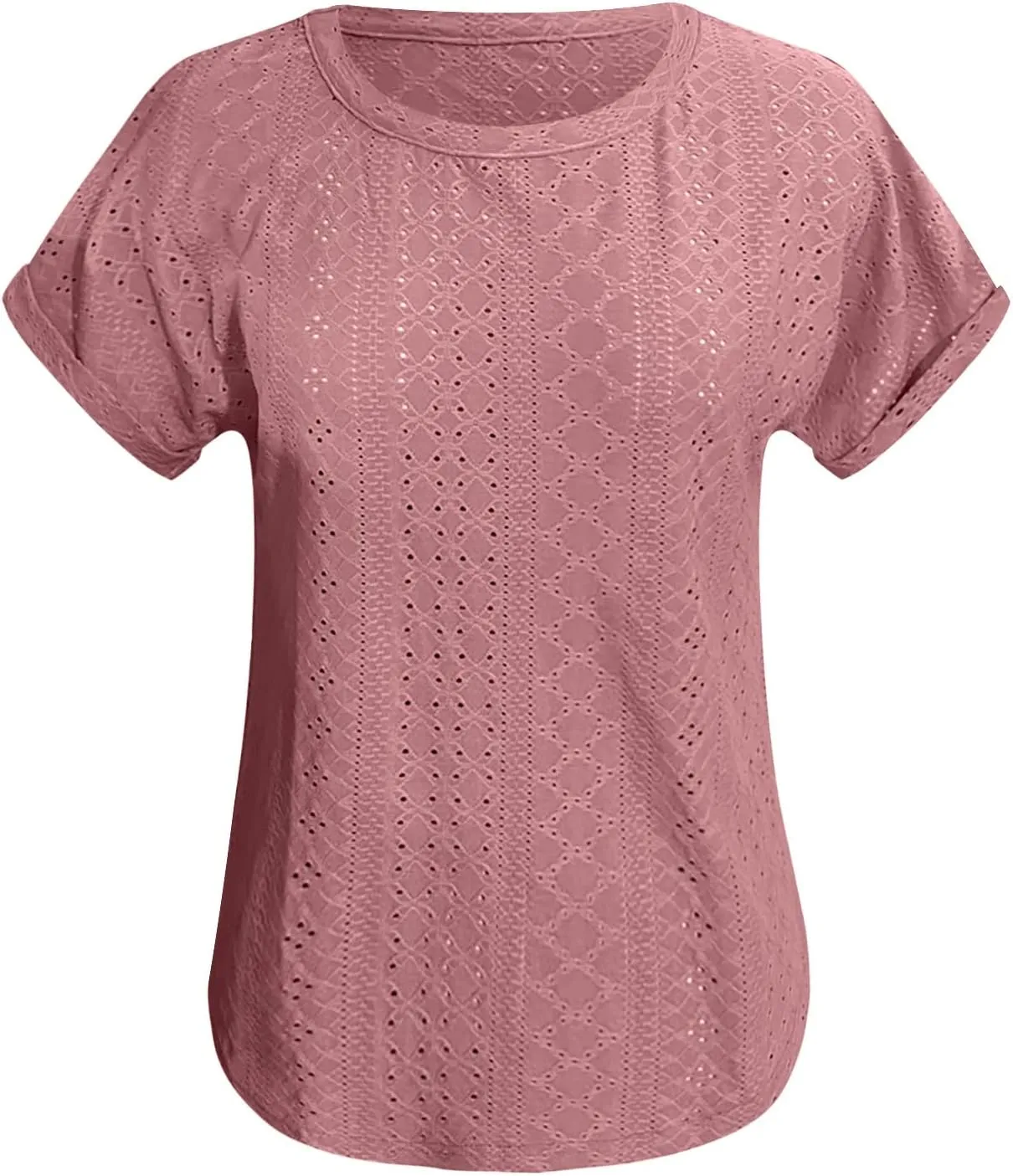 ZYXTIM Women's Eyelet Tops Short Sleeve Trendy Dressy Casual Blouse Lace Hollow Out Loose Fit Beach Vacation Summer Shirts